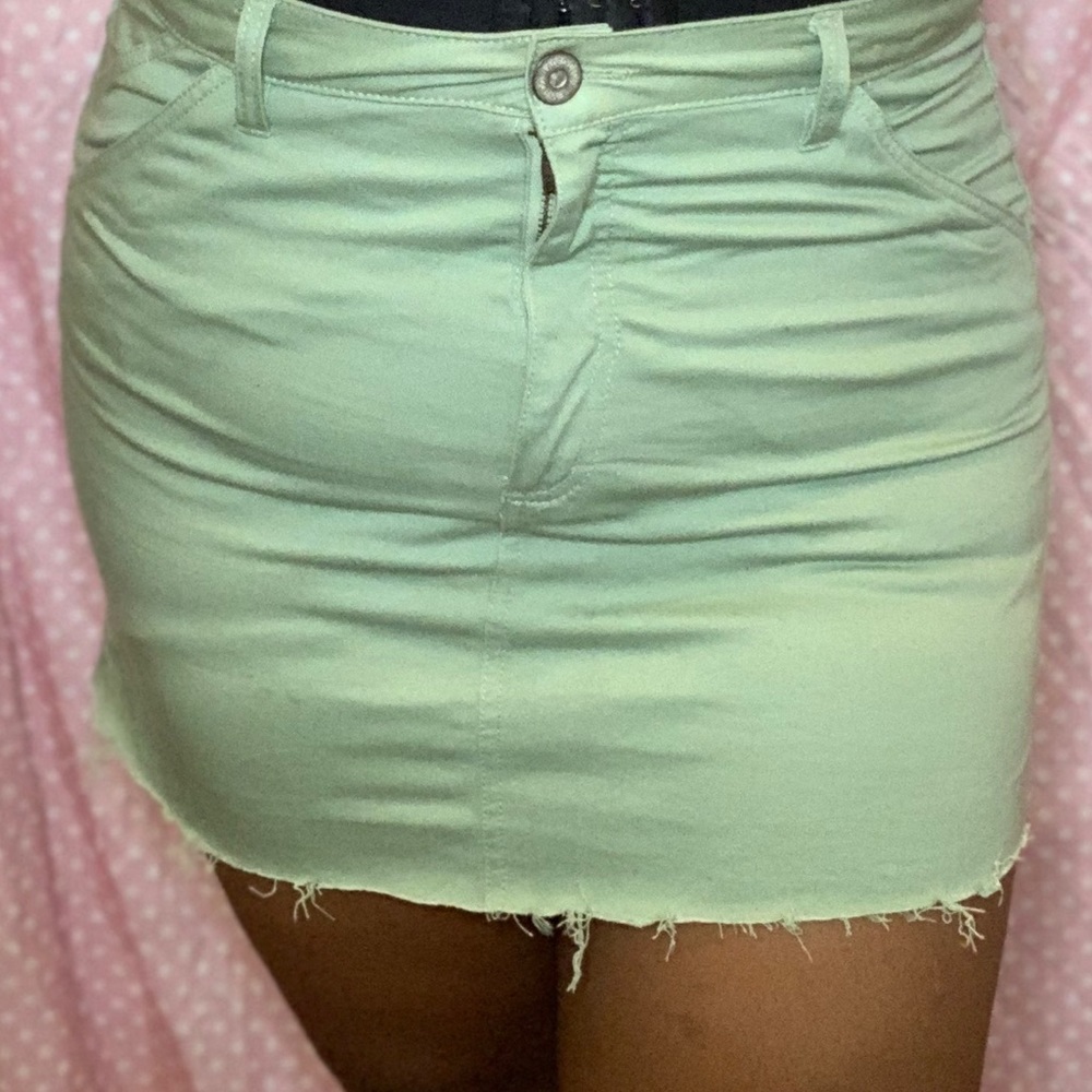 Green Distressed Mini Skirt